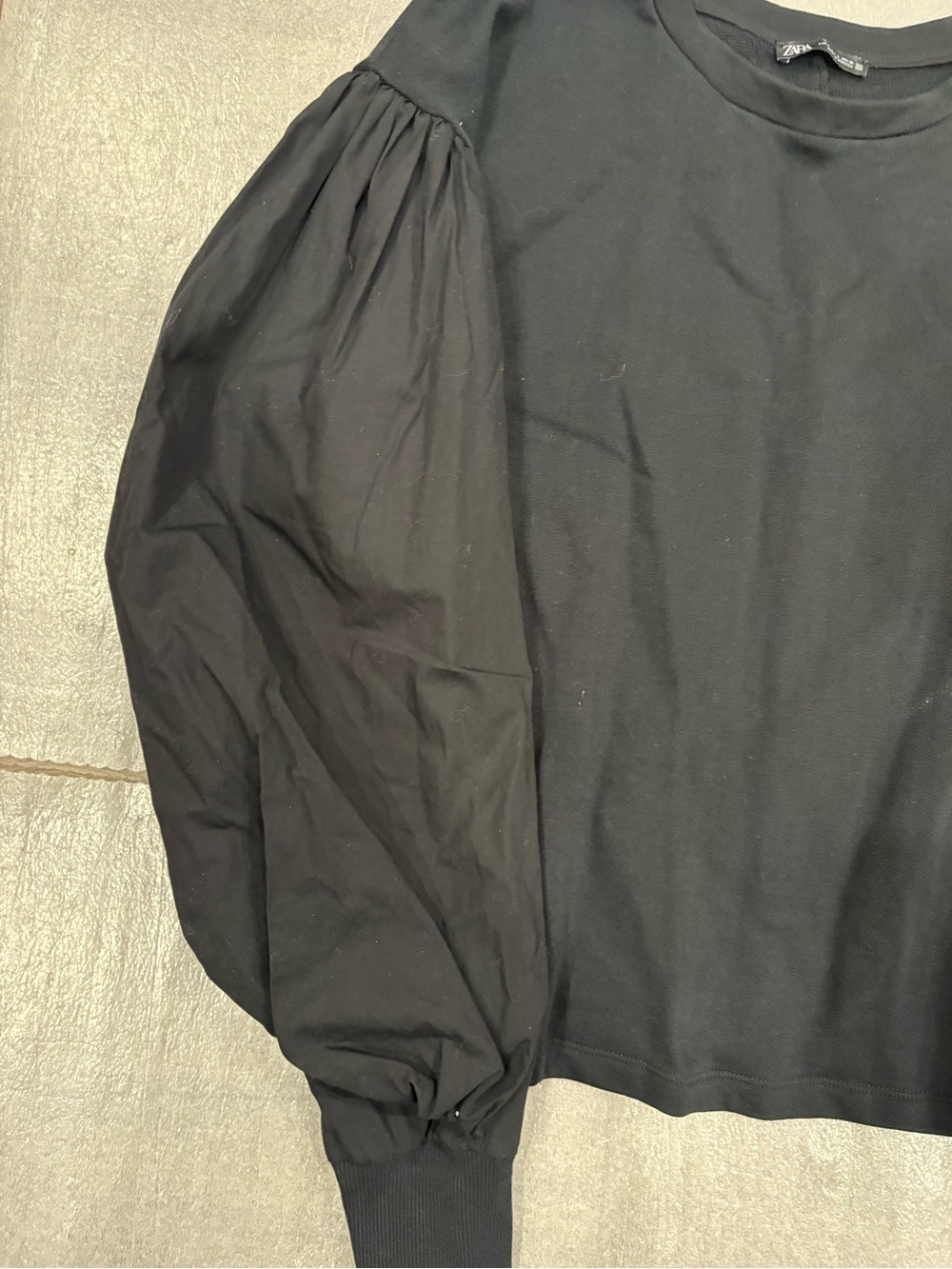 Zara Black Balloon Sleeve Cotton Sweatshirt - Picture 3 of 8